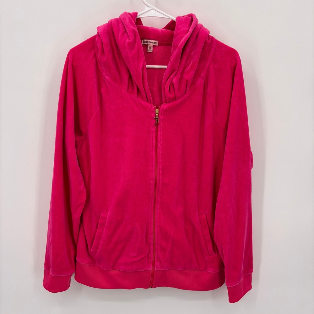 Juicy Couture Hoodie Women XL Magenta Excellent Sequin Logo Velour Zip Up